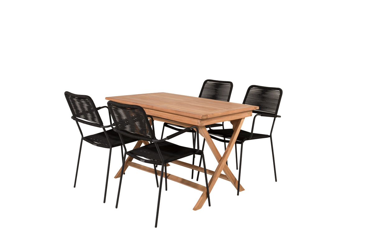 Venture Design Kenya & Lindos Rektangulära Matbord 120 x 70 Natur + Matstolar 2-pack Svart