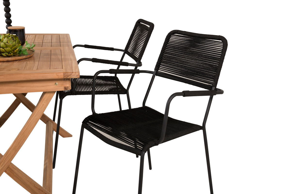 Venture Design Kenya & Lindos Rektangulära Matbord 120 x 70 Natur + Matstolar 2-pack Svart