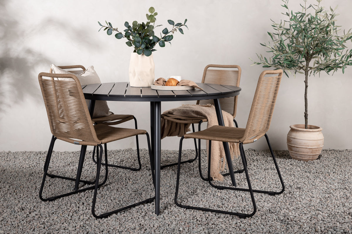 Venture Design Break & Lindos Runda Matbord ⌀120 Svart + Matstolar 2-pack Brun