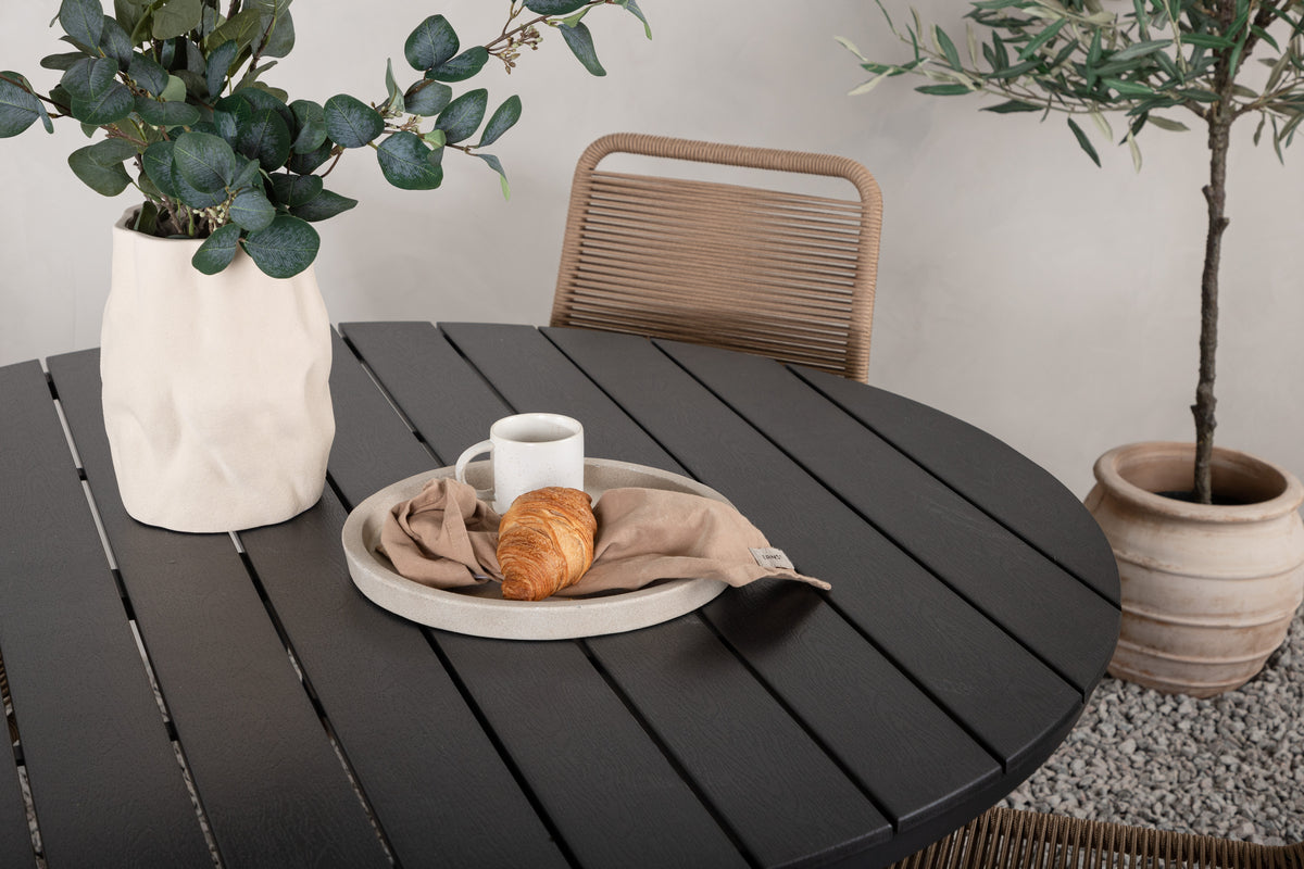 Venture Design Break & Lindos Runda Matbord ⌀120 Svart + Matstolar 2-pack Brun
