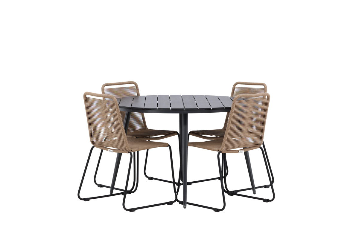 Venture Design Break & Lindos Runda Matbord ⌀120 Svart + Matstolar 2-pack Brun