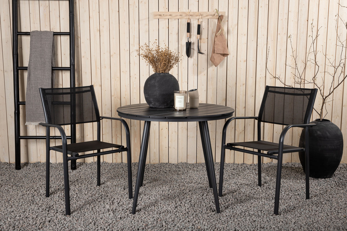 Venture Design Break & Santorini Runda Matbord ⌀90 Svart + Matstolar 2-pack Svart