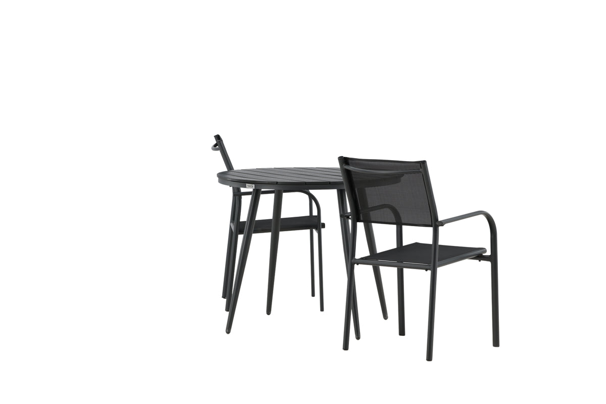 Venture Design Break & Santorini Runda Matbord ⌀90 Svart + Matstolar 2-pack Svart