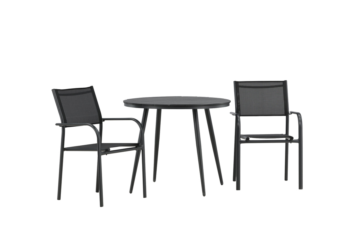 Venture Design Break & Santorini Runda Matbord ⌀90 Svart + Matstolar 2-pack Svart