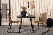 Venture Design Break & Lindos Runda Matbord ⌀90 Svart + Matstolar 2-pack Brun