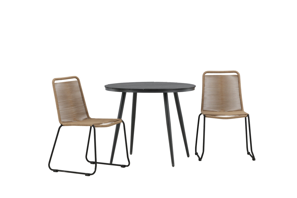 Venture Design Break & Lindos Runda Matbord ⌀90 Svart + Matstolar 2-pack Brun