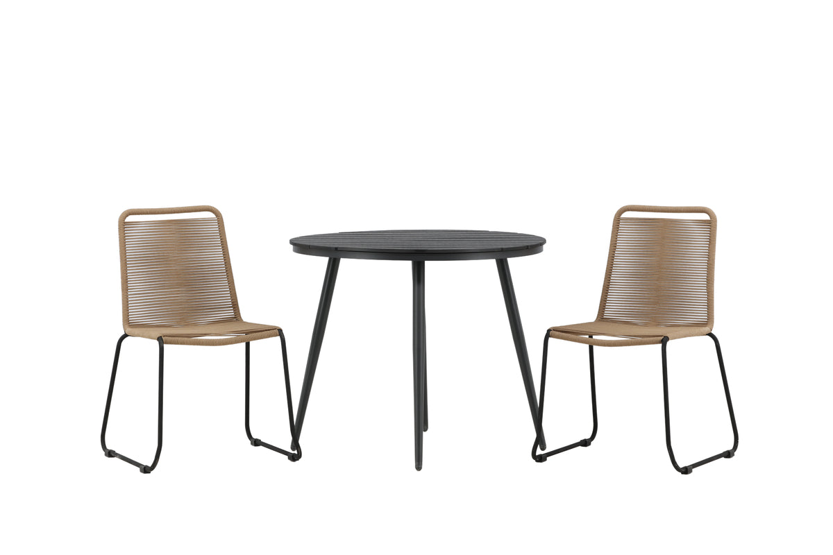 Venture Design Break & Lindos Runda Matbord ⌀90 Svart + Matstolar 2-pack Brun