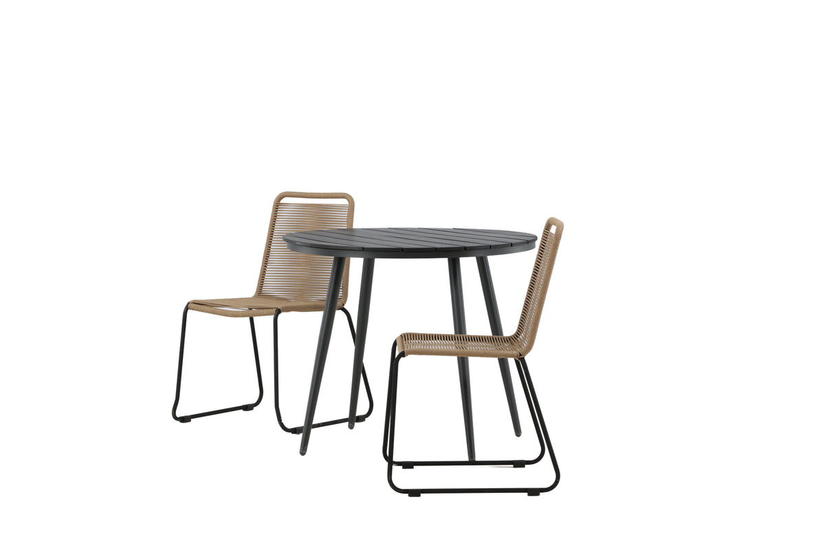 Venture Design Break & Lindos Runda Matbord ⌀90 Svart + Matstolar 2-pack Brun