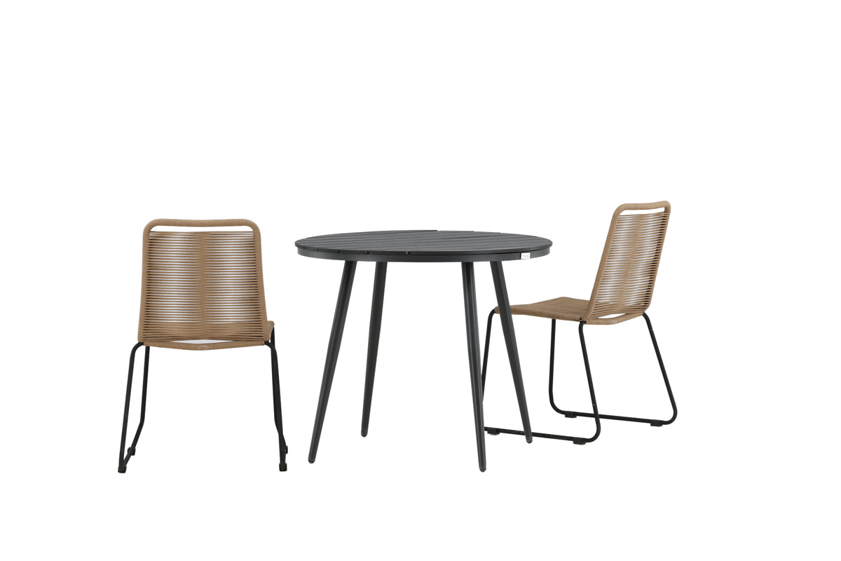Venture Design Break & Lindos Runda Matbord ⌀90 Svart + Matstolar 2-pack Brun