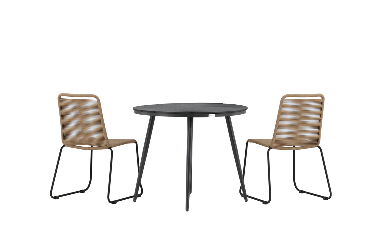 Venture Design Break & Lindos Runda Matbord ⌀90 Svart + Matstolar 2-pack Brun