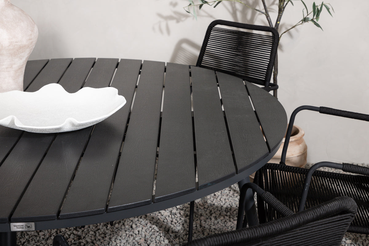 Venture Design Break & Lindos Matbord ⌀150 + Matstolar Svart