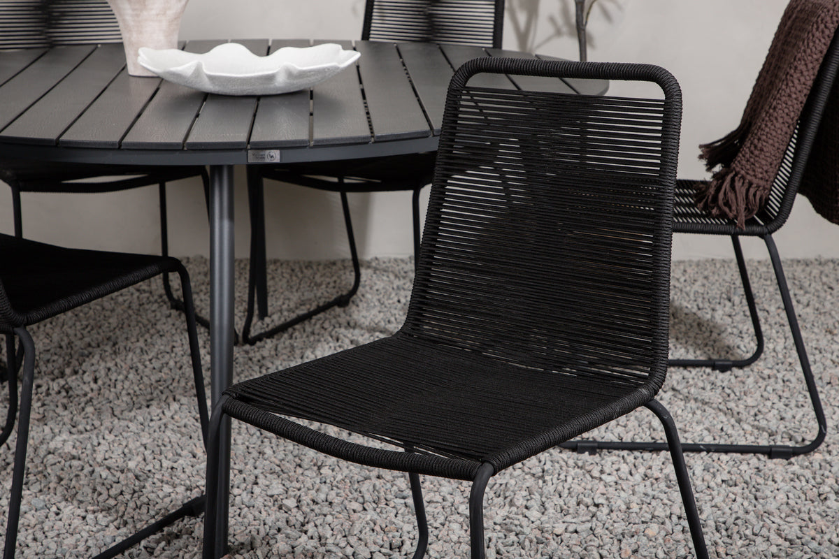 Venture Design Break & Lindos Matbord ⌀150 + Matstolar Svart