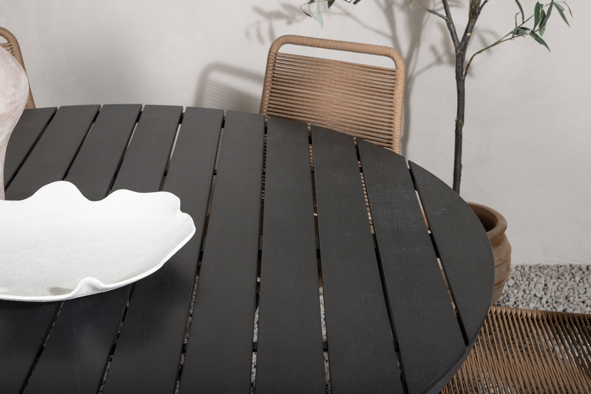 Venture Design Break & Lindos Matbord ⌀150 + Matstolar Brun