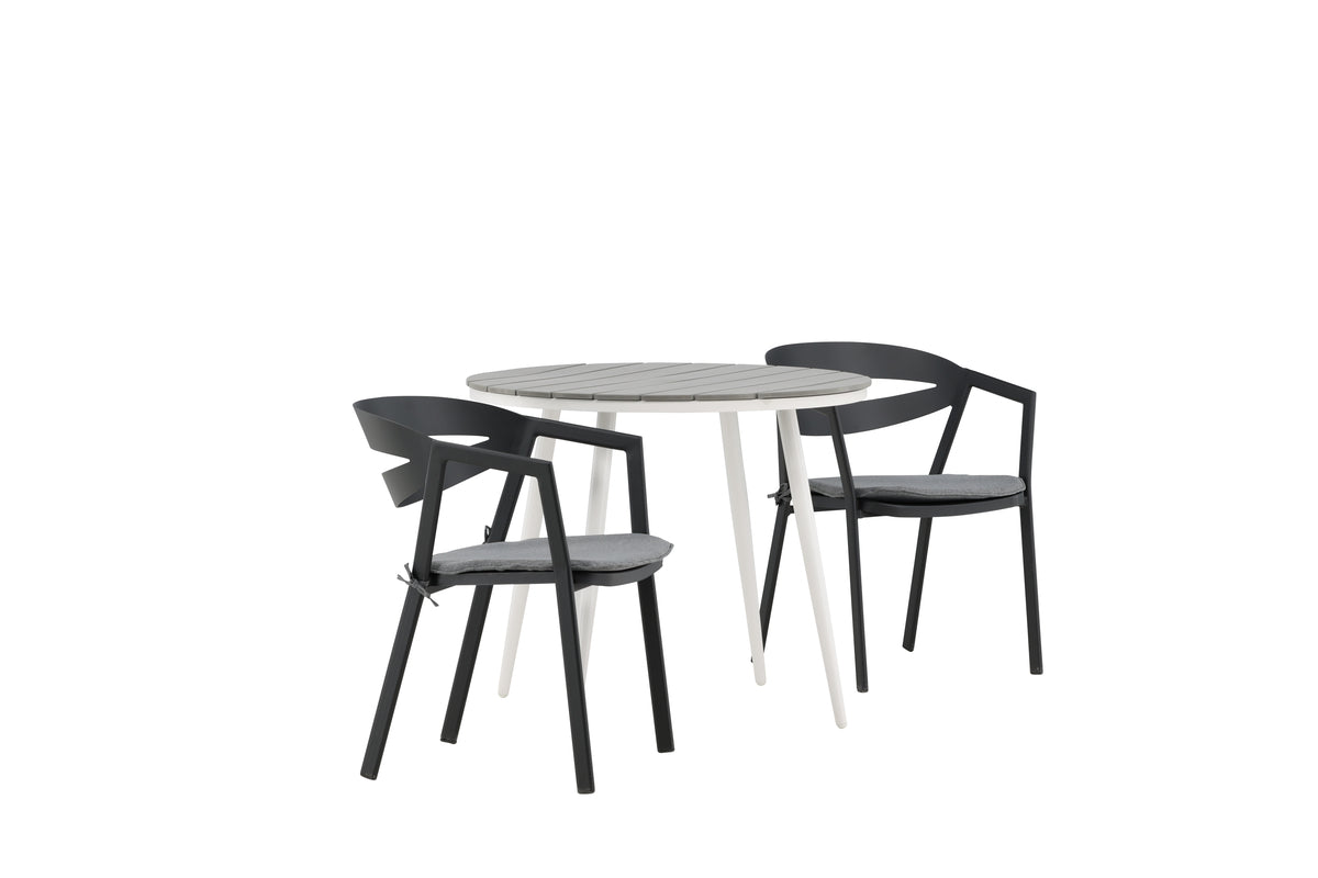 Venture Design Break & Slit Runda Matbord ⌀90 Grå + Matstolar Svart
