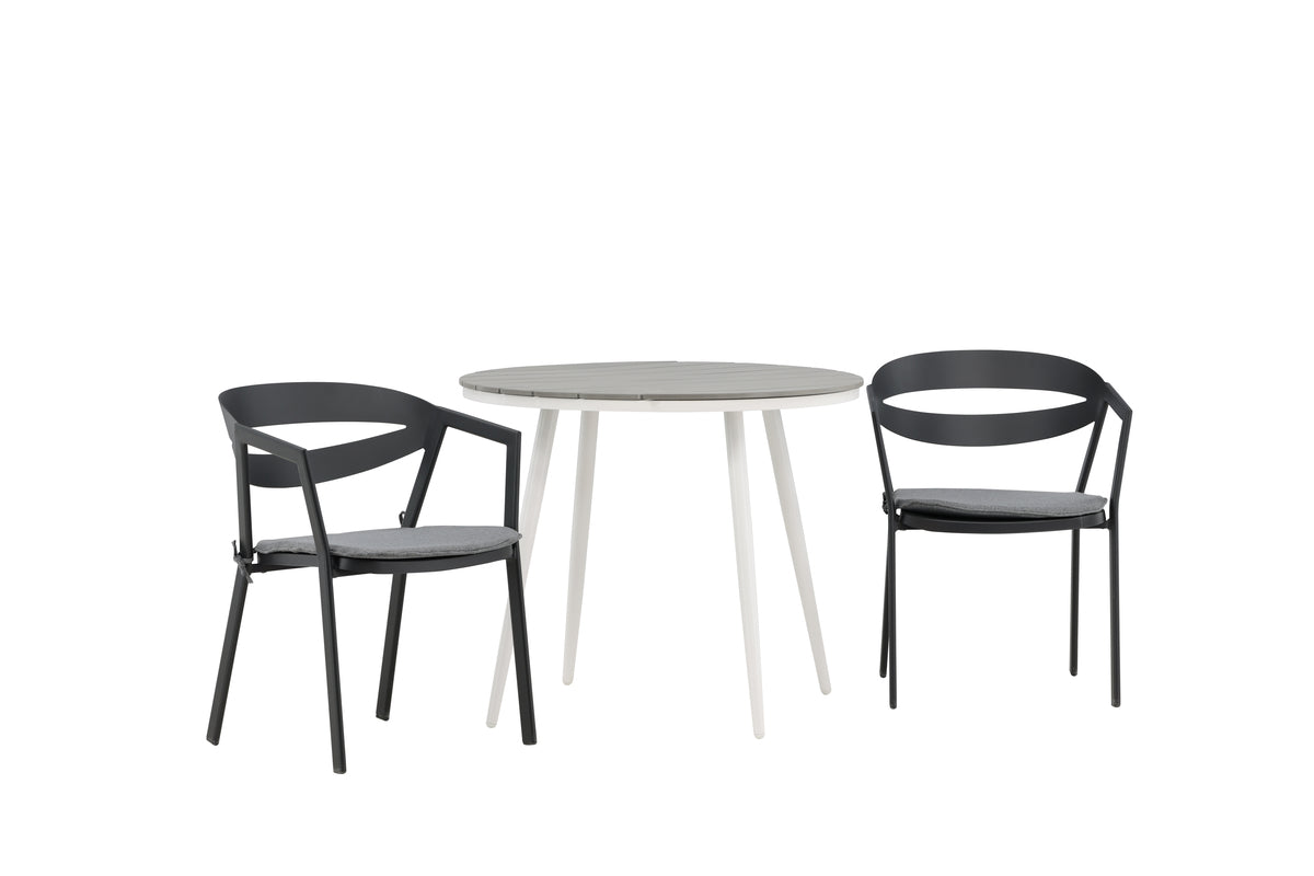 Venture Design Break & Slit Runda Matbord ⌀90 Grå + Matstolar Svart