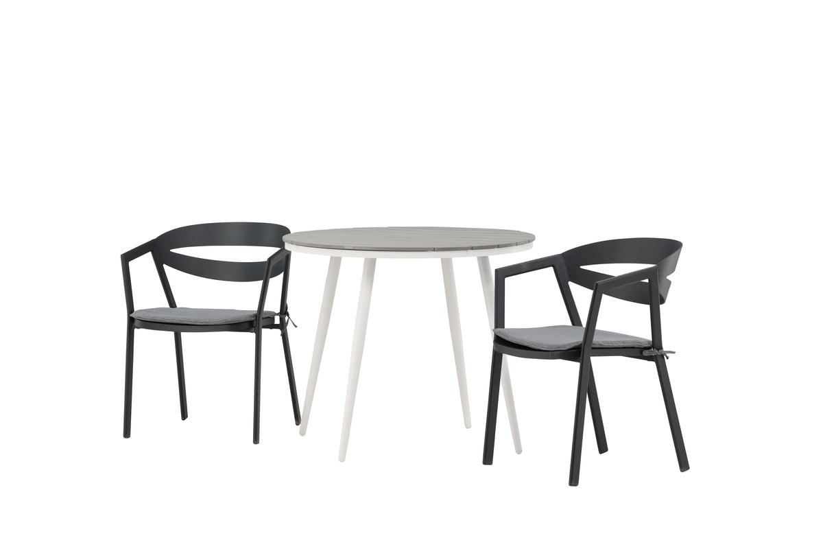 Venture Design Break & Slit Runda Matbord ⌀90 Grå + Matstolar Svart