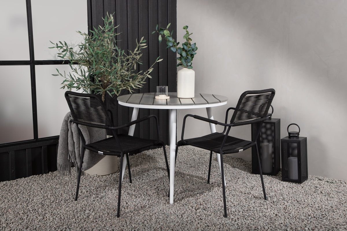 Venture Design Break & Lindos Runda Matbord ⌀90 Grå + Matstolar 2-pack Svart