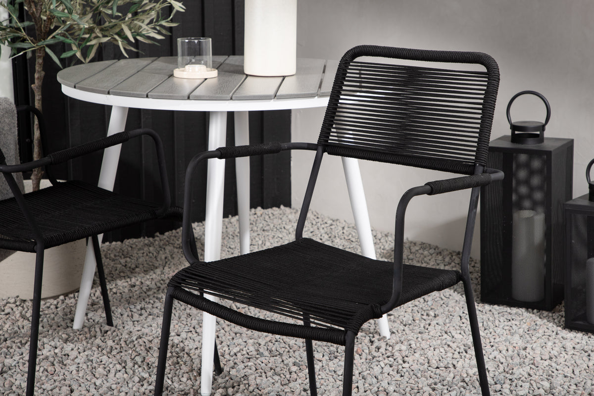Venture Design Break & Lindos Runda Matbord ⌀90 Grå + Matstolar 2-pack Svart
