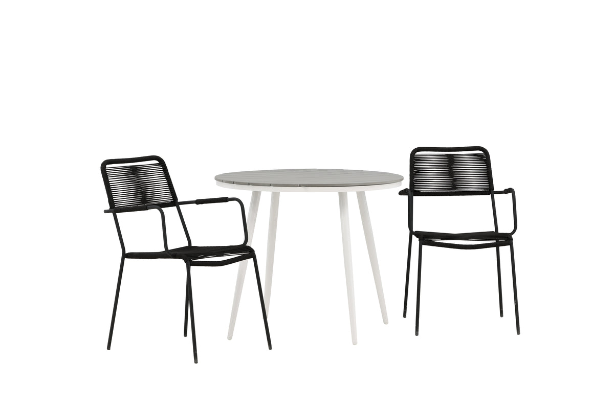 Venture Design Break & Lindos Runda Matbord ⌀90 Grå + Matstolar 2-pack Svart