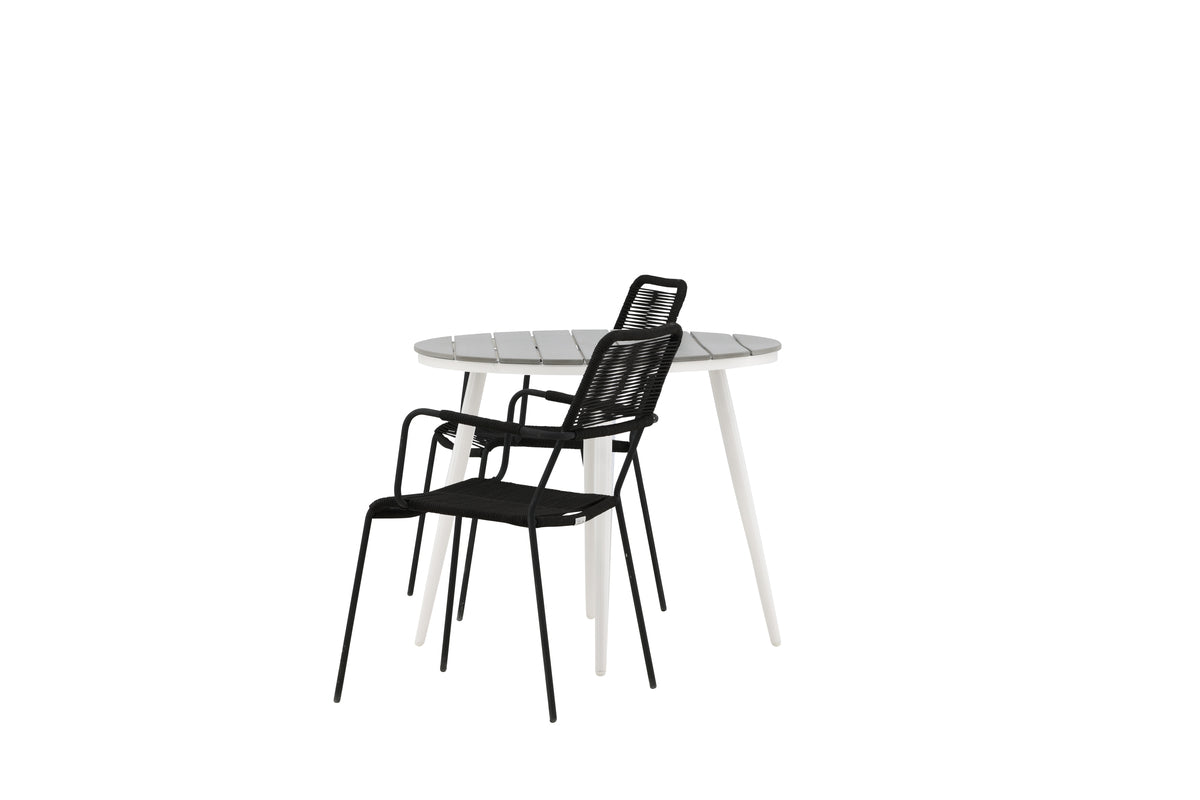 Venture Design Break & Lindos Runda Matbord ⌀90 Grå + Matstolar 2-pack Svart
