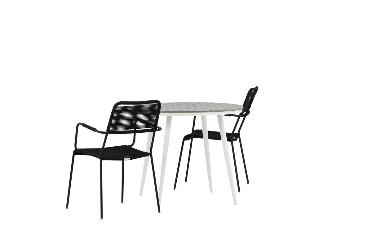 Venture Design Break & Lindos Runda Matbord ⌀90 Grå + Matstolar 2-pack Svart
