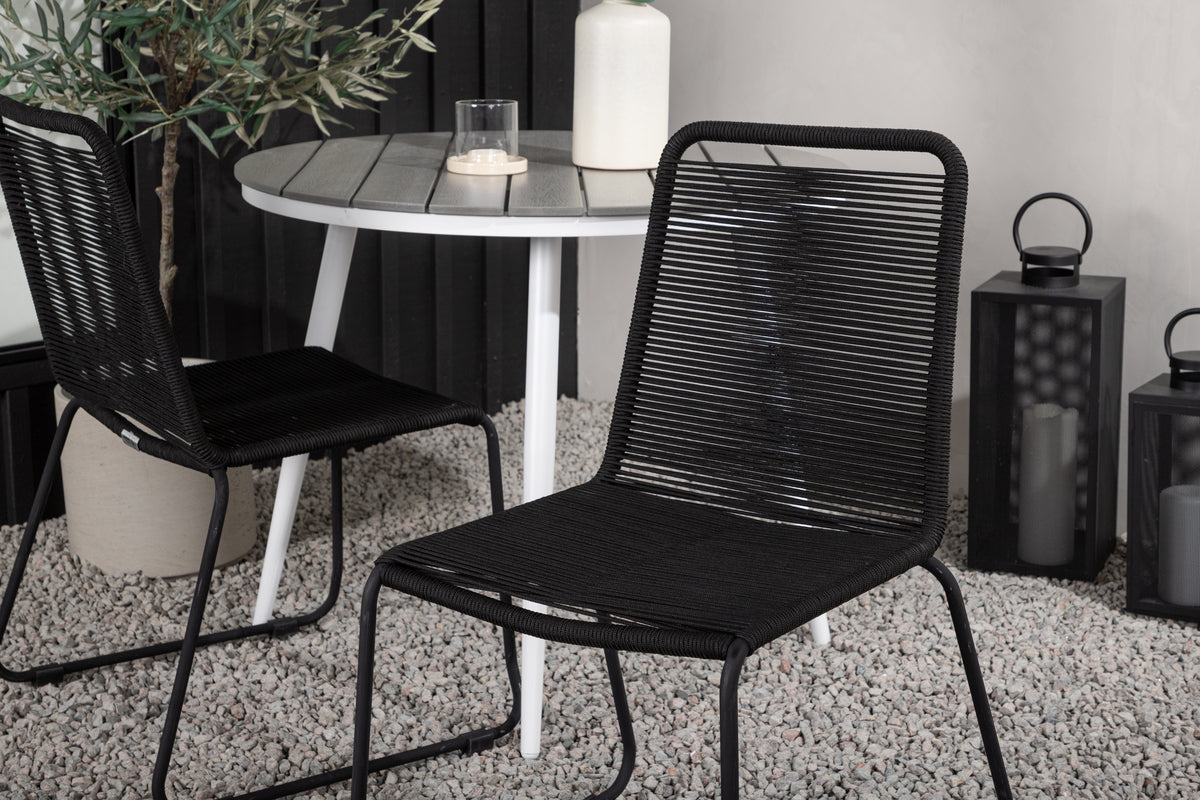 Venture Design Break & Lindos Runda Matbord ⌀90 Grå + Matstolar 2-pack Svart