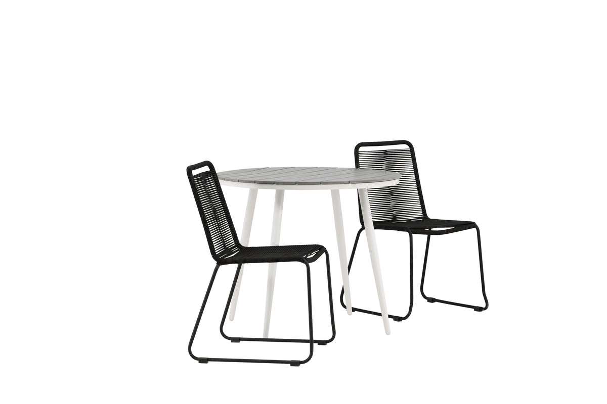 Venture Design Break & Lindos Runda Matbord ⌀90 Grå + Matstolar 2-pack Svart