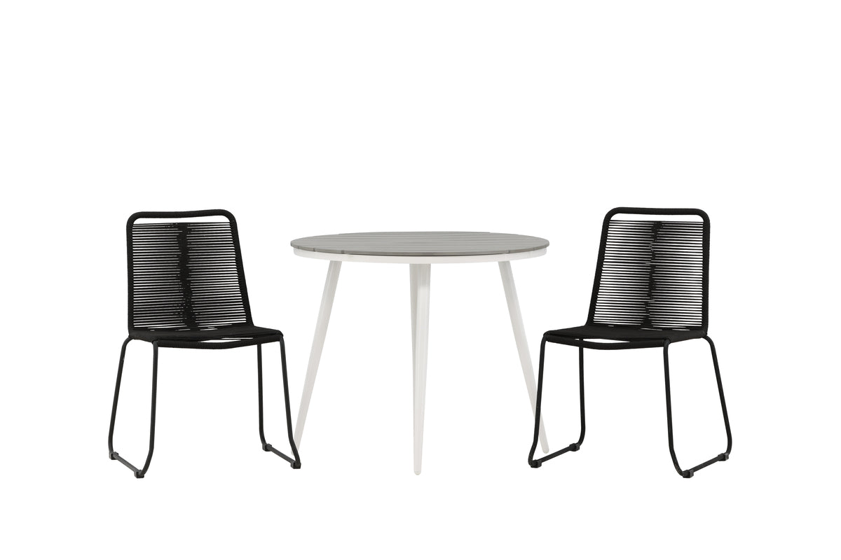 Venture Design Break & Lindos Runda Matbord ⌀90 Grå + Matstolar 2-pack Svart