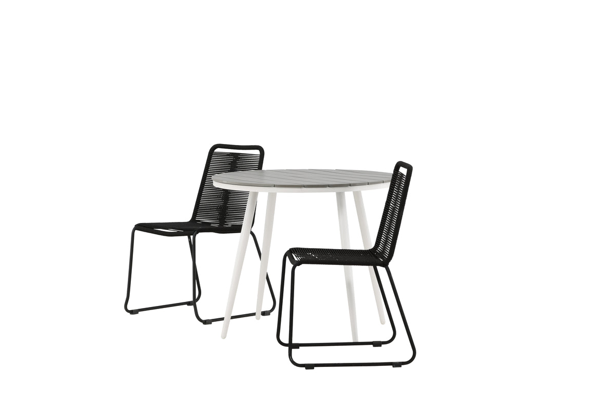 Venture Design Break & Lindos Runda Matbord ⌀90 Grå + Matstolar 2-pack Svart