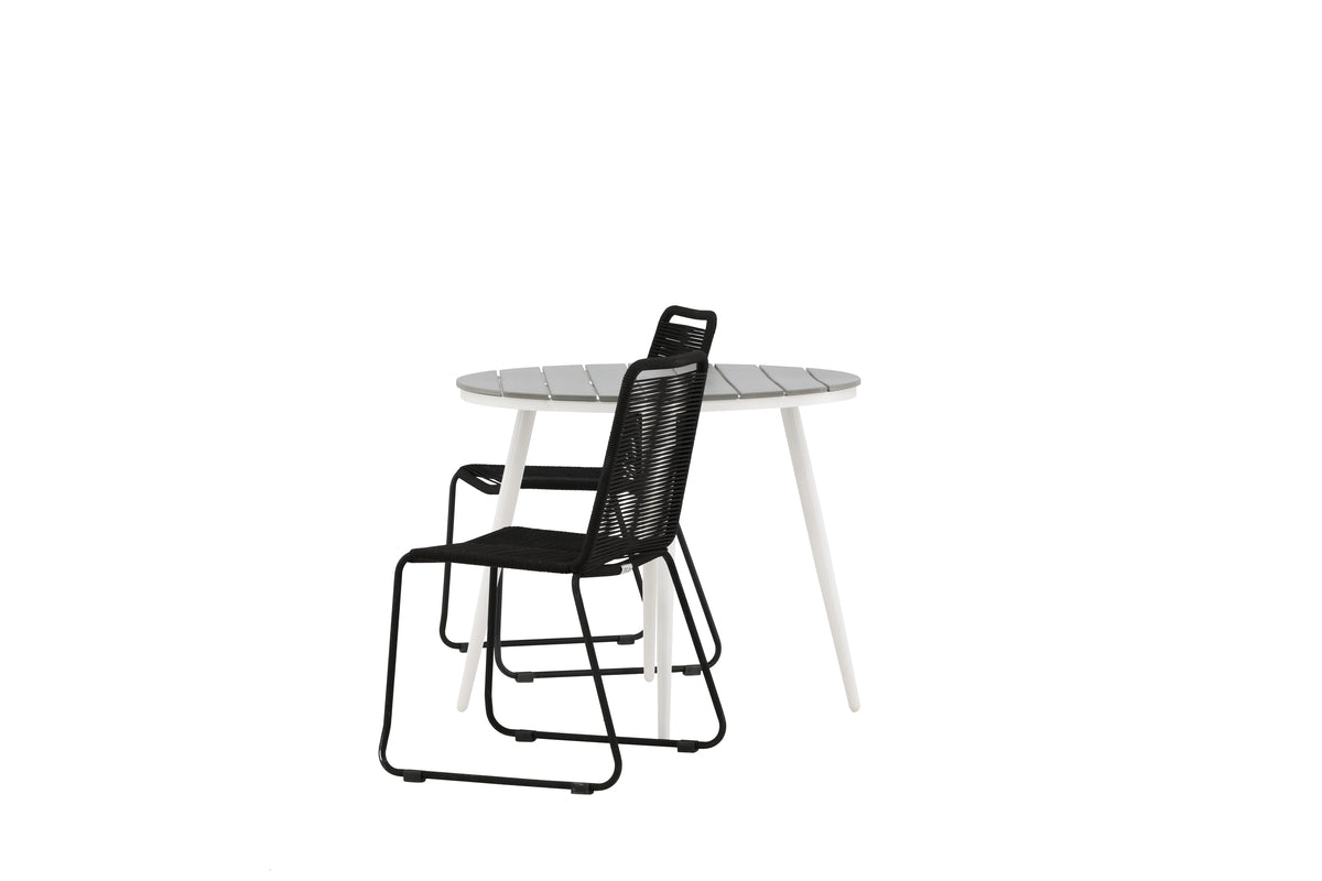 Venture Design Break & Lindos Runda Matbord ⌀90 Grå + Matstolar 2-pack Svart
