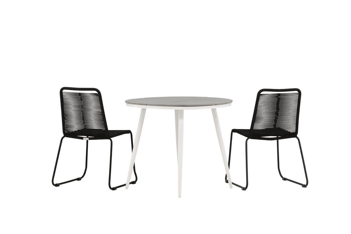 Venture Design Break & Lindos Runda Matbord ⌀90 Grå + Matstolar 2-pack Svart