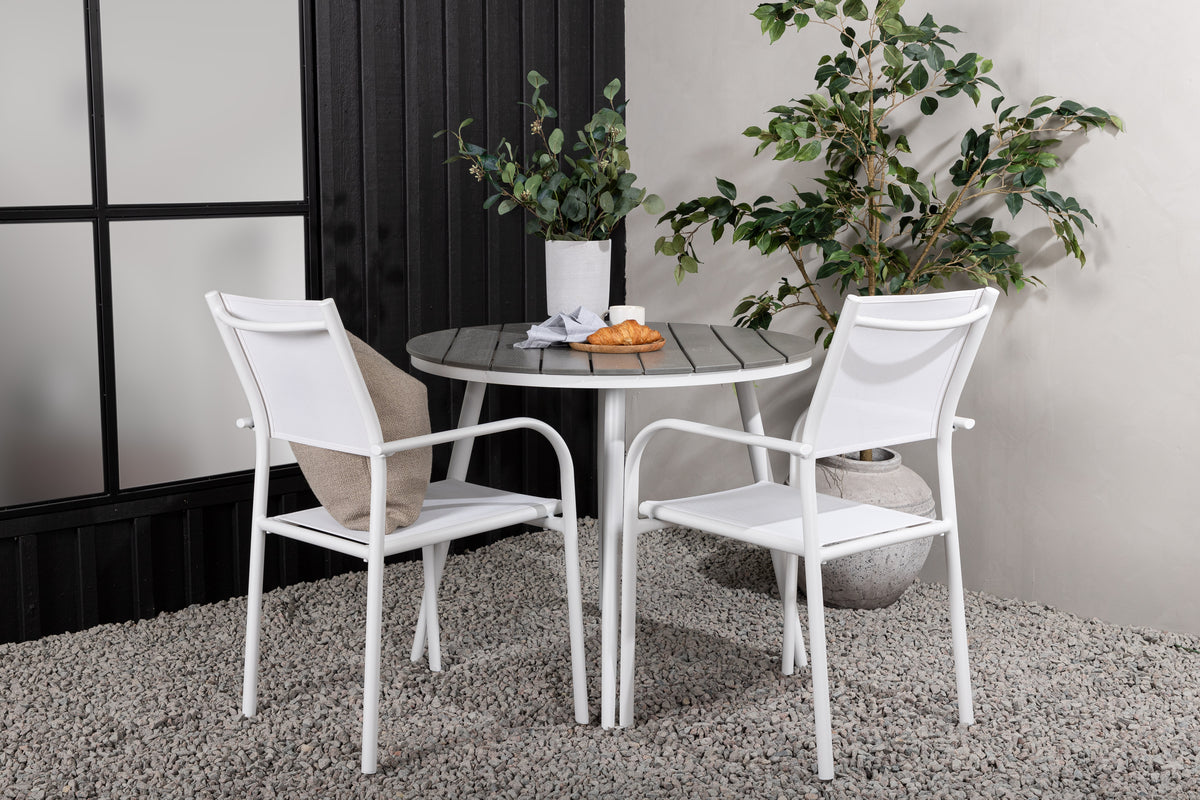 Venture Design Break & Santorini Runda Matbord ⌀90 Grå + Matstolar 2-pack Vit