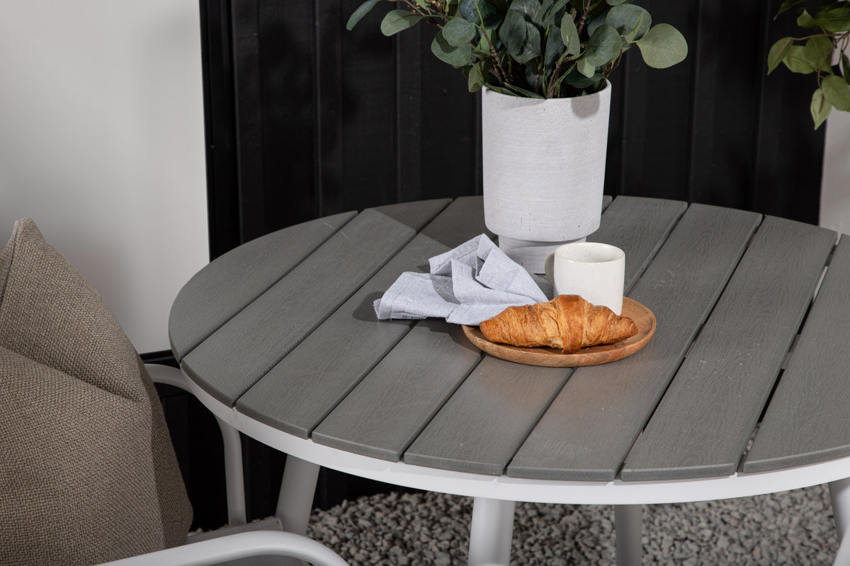 Venture Design Break & Santorini Runda Matbord ⌀90 Grå + Matstolar 2-pack Vit