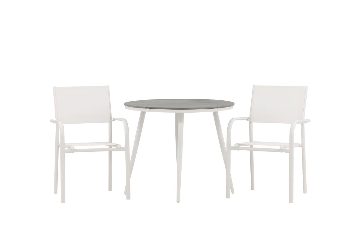 Venture Design Break & Santorini Runda Matbord ⌀90 Grå + Matstolar 2-pack Vit