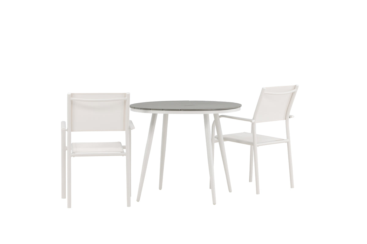 Venture Design Break & Santorini Runda Matbord ⌀90 Grå + Matstolar 2-pack Vit