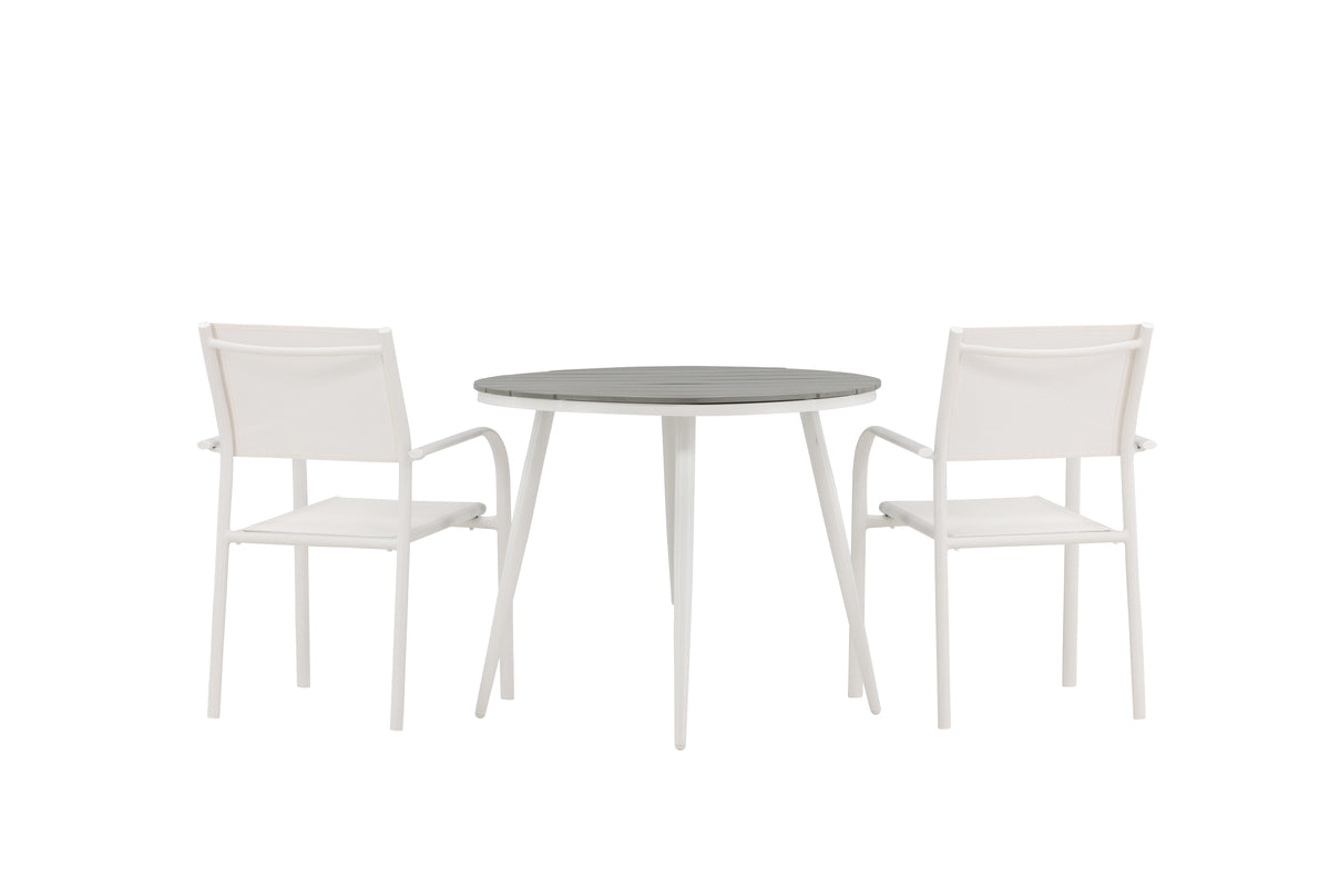 Venture Design Break & Santorini Runda Matbord ⌀90 Grå + Matstolar 2-pack Vit
