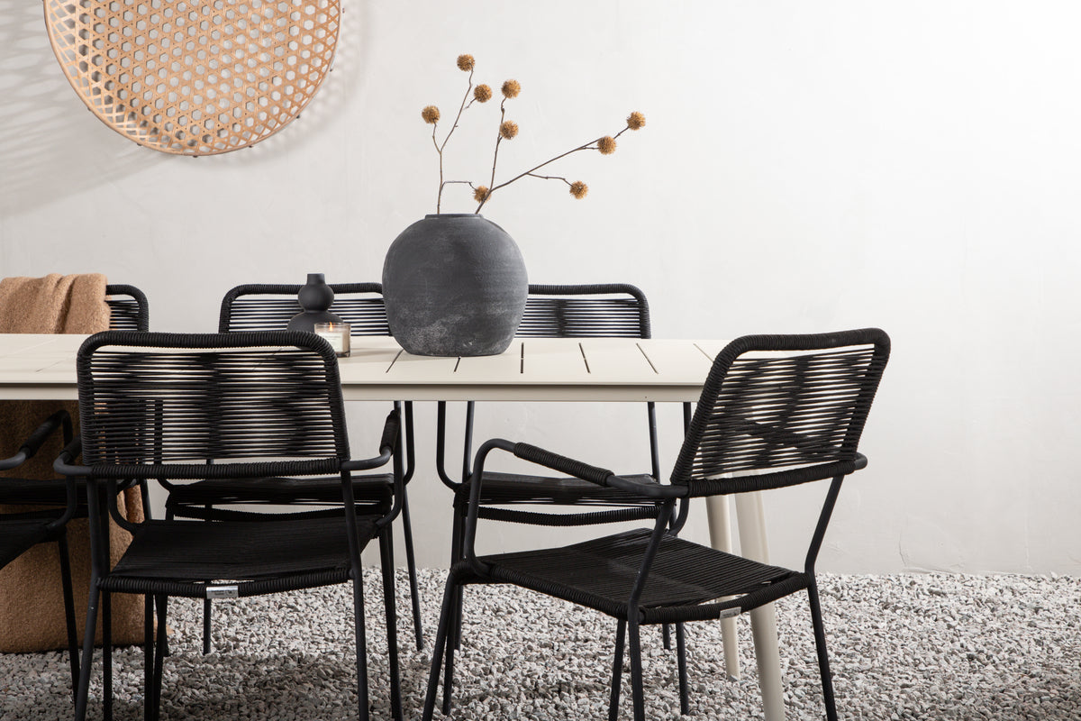 Venture Design Lina & Lindos Rektangulära Matbord 200 x 90 Beige + Matstolar 2-pack Svart
