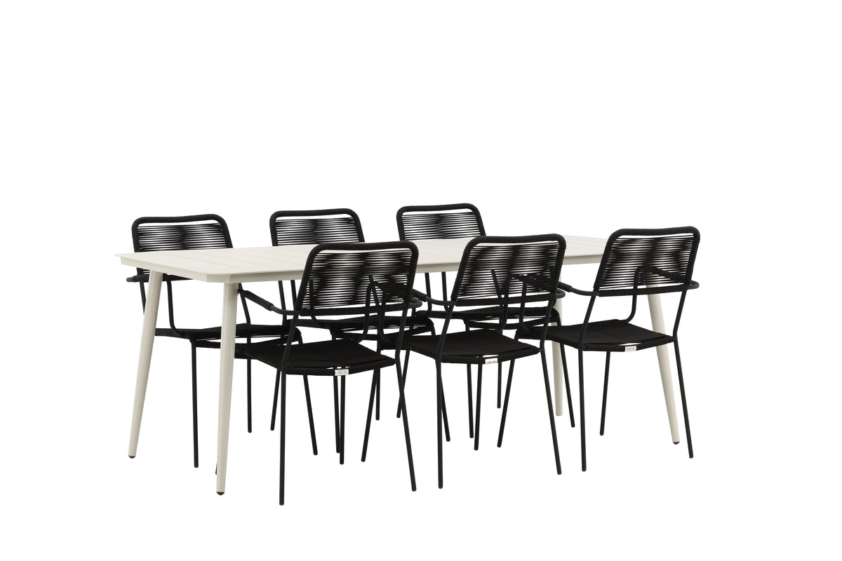 Venture Design Lina & Lindos Rektangulära Matbord 200 x 90 Beige + Matstolar 2-pack Svart
