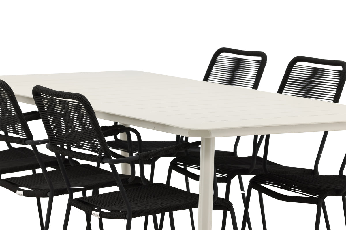 Venture Design Lina & Lindos Rektangulära Matbord 200 x 90 Beige + Matstolar 2-pack Svart