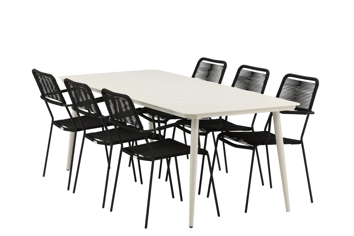 Venture Design Lina & Lindos Rektangulära Matbord 200 x 90 Beige + Matstolar 2-pack Svart