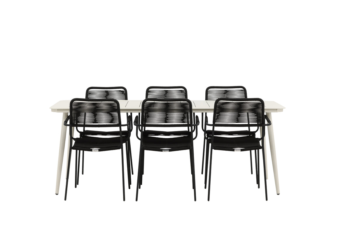 Venture Design Lina & Lindos Rektangulära Matbord 200 x 90 Beige + Matstolar 2-pack Svart