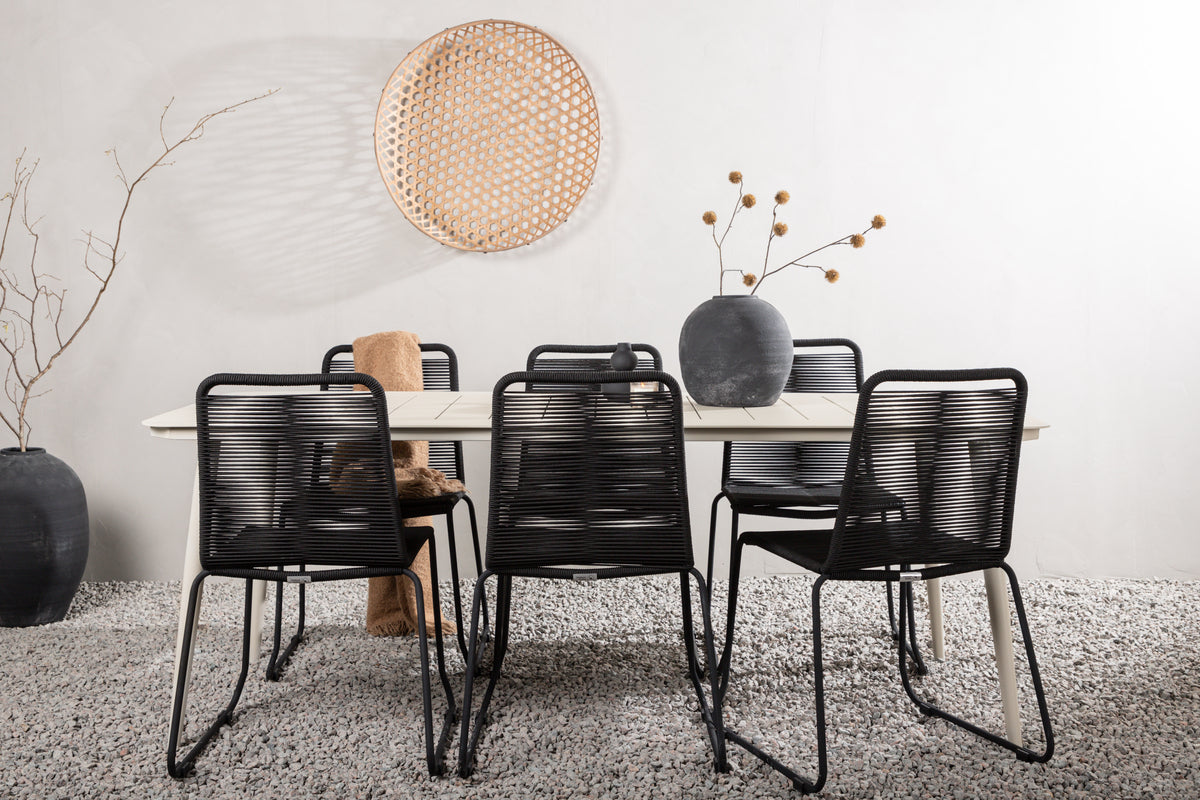 Venture Design Lina & Lindos Rektangulära Matbord 200 x 90 Beige + Matstolar 2-pack Svart