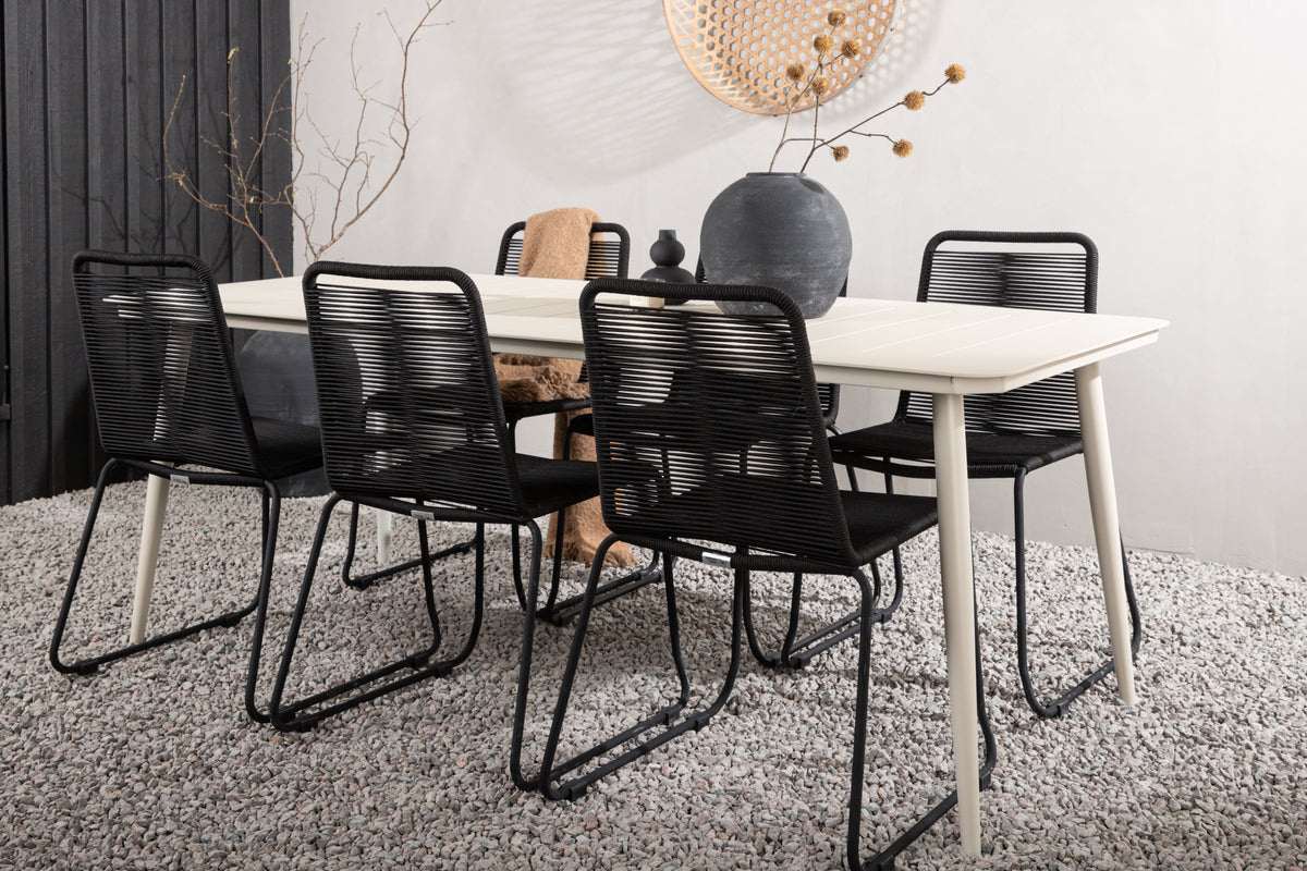 Venture Design Lina & Lindos Rektangulära Matbord 200 x 90 Beige + Matstolar 2-pack Svart