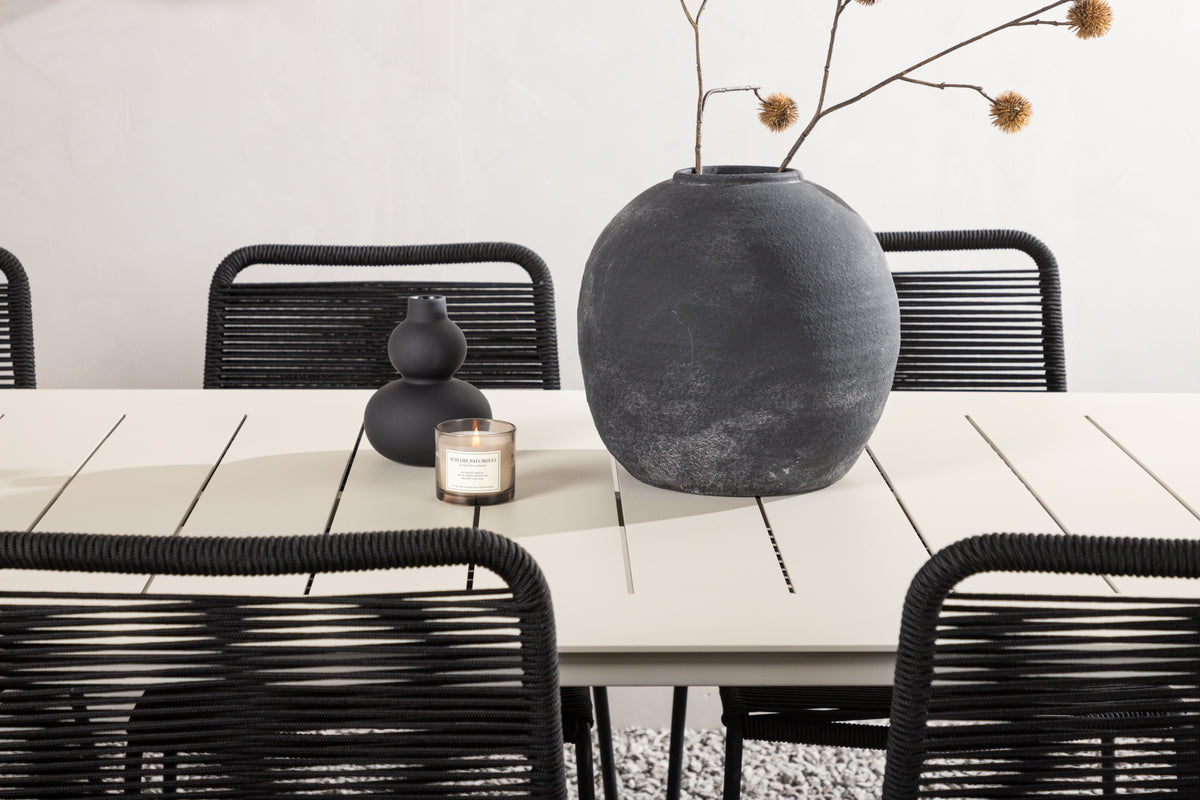 Venture Design Lina & Lindos Rektangulära Matbord 200 x 90 Beige + Matstolar 2-pack Svart