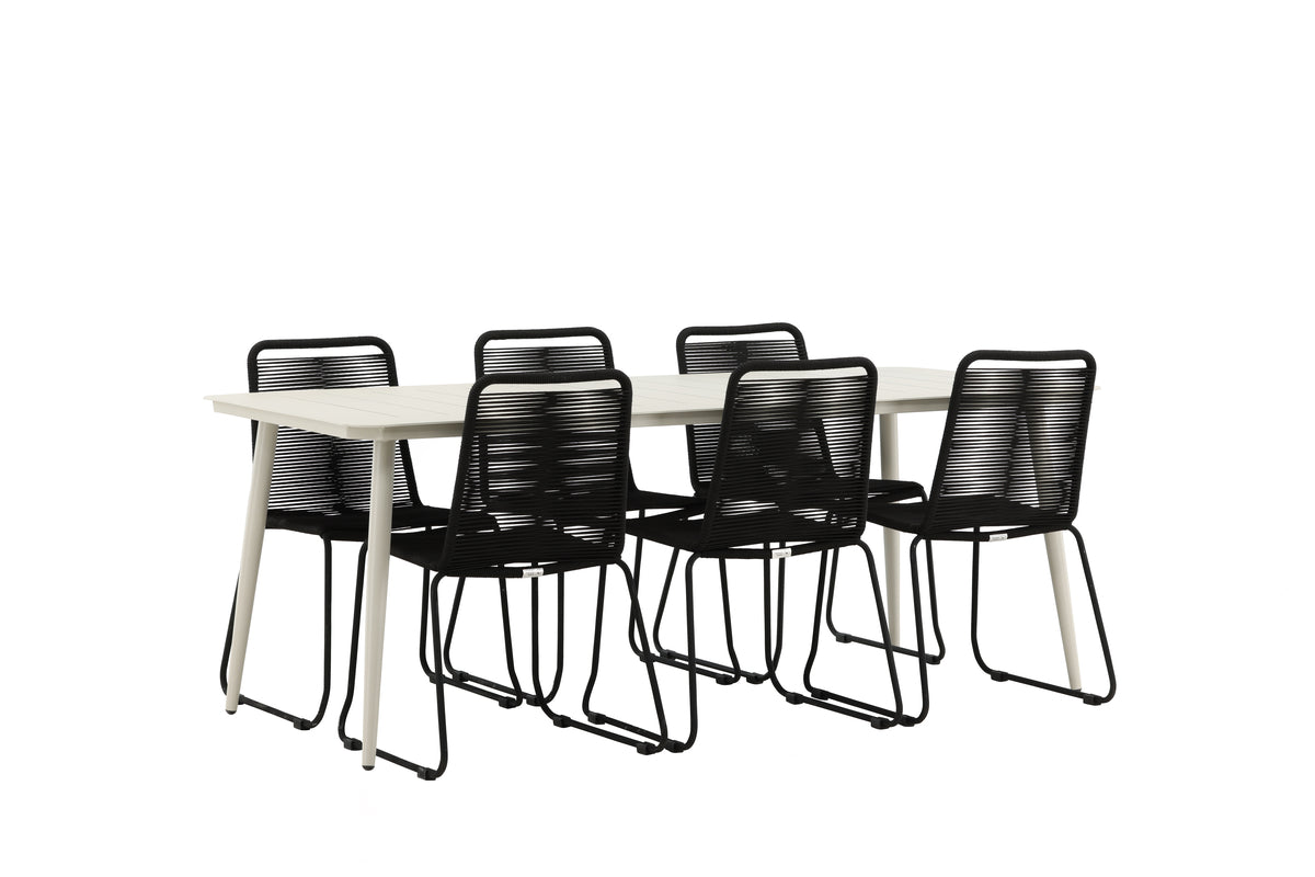 Venture Design Lina & Lindos Rektangulära Matbord 200 x 90 Beige + Matstolar 2-pack Svart
