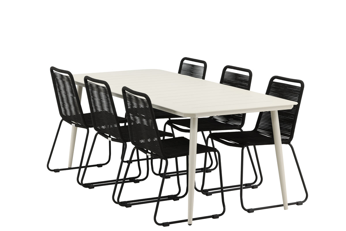 Venture Design Lina & Lindos Rektangulära Matbord 200 x 90 Beige + Matstolar 2-pack Svart