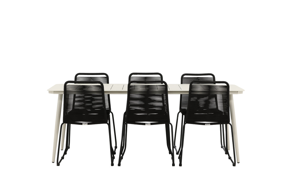 Venture Design Lina & Lindos Rektangulära Matbord 200 x 90 Beige + Matstolar 2-pack Svart
