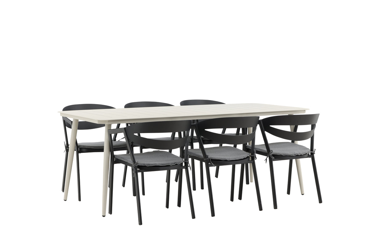 Venture Design Slit & Lina Matstolar Svart + Rektangulära Matbord 200 x 90 Beige
