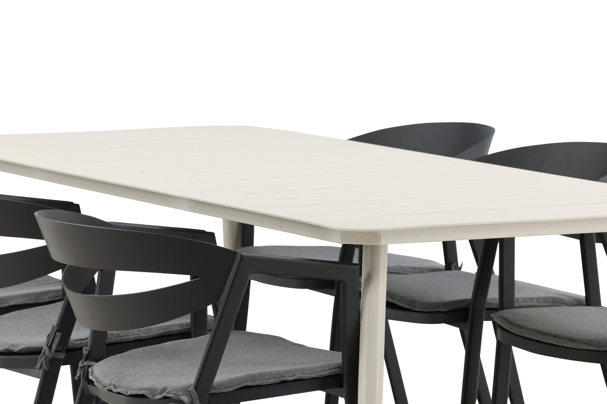 Venture Design Slit & Lina Matstolar Svart + Rektangulära Matbord 200 x 90 Beige