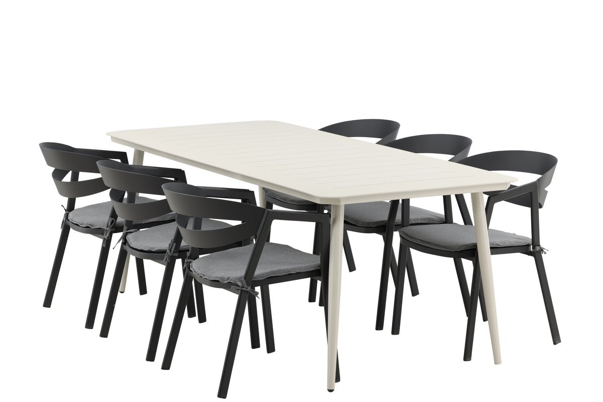 Venture Design Slit & Lina Matstolar Svart + Rektangulära Matbord 200 x 90 Beige